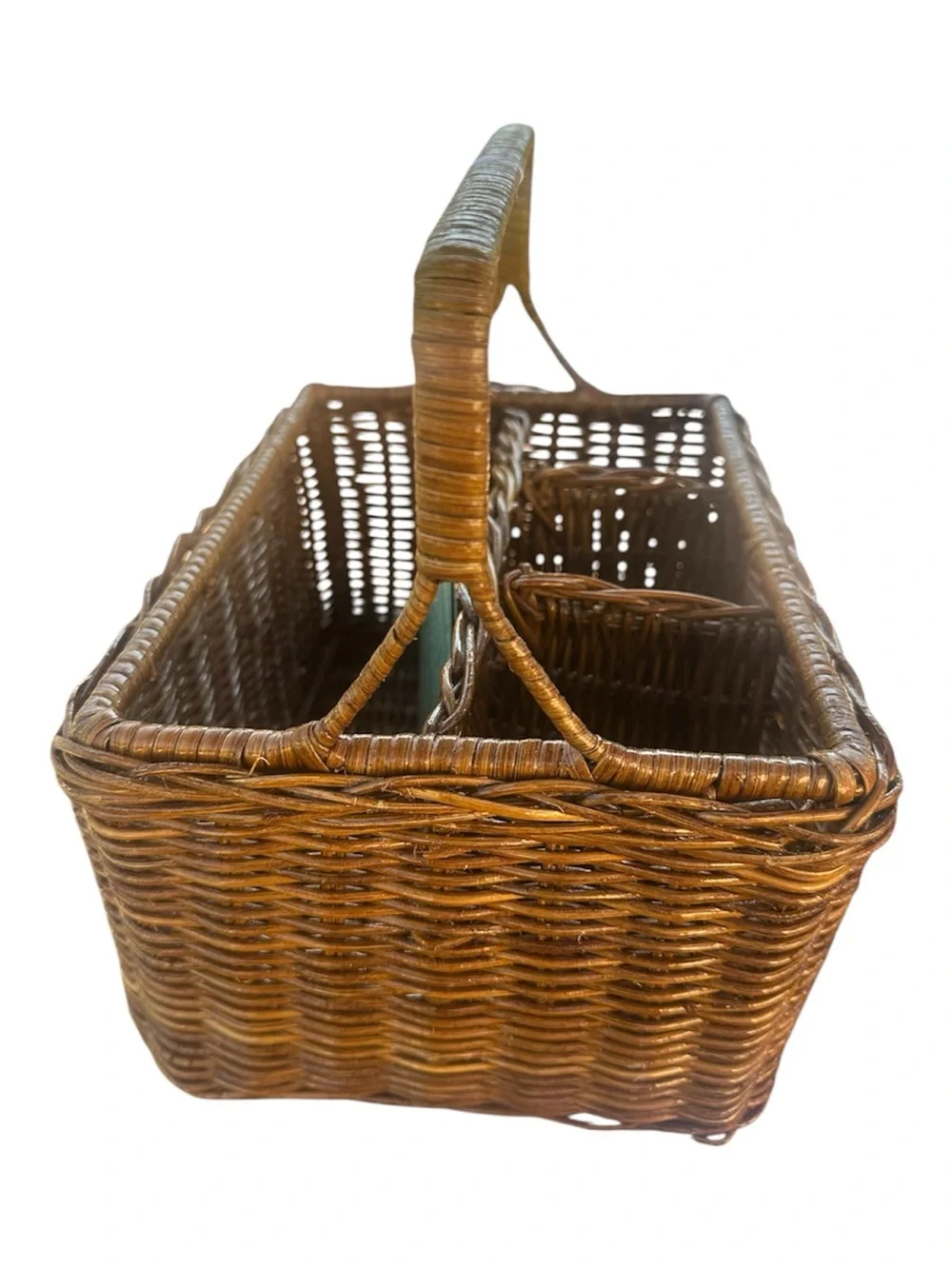 Woven Rattan Multi-Compartment Basket - Brown